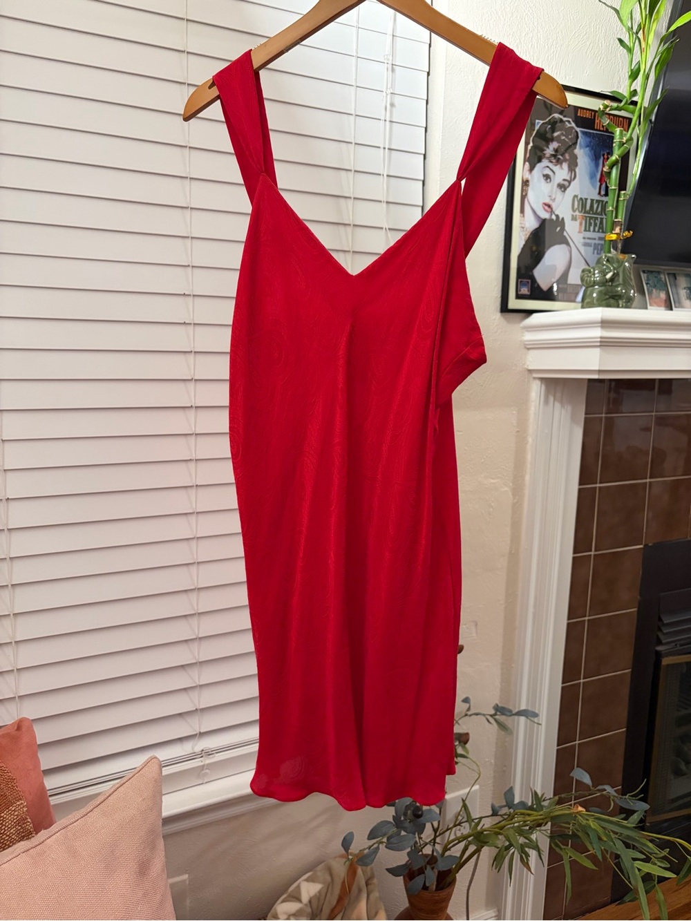 August Silk Red V-Neck Midi Slip Dress
